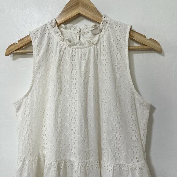 LOFT Cotton Eyelet Tiered Knee Length Dress Size S White Beachy Summer Romantic - Picture 5 of 9